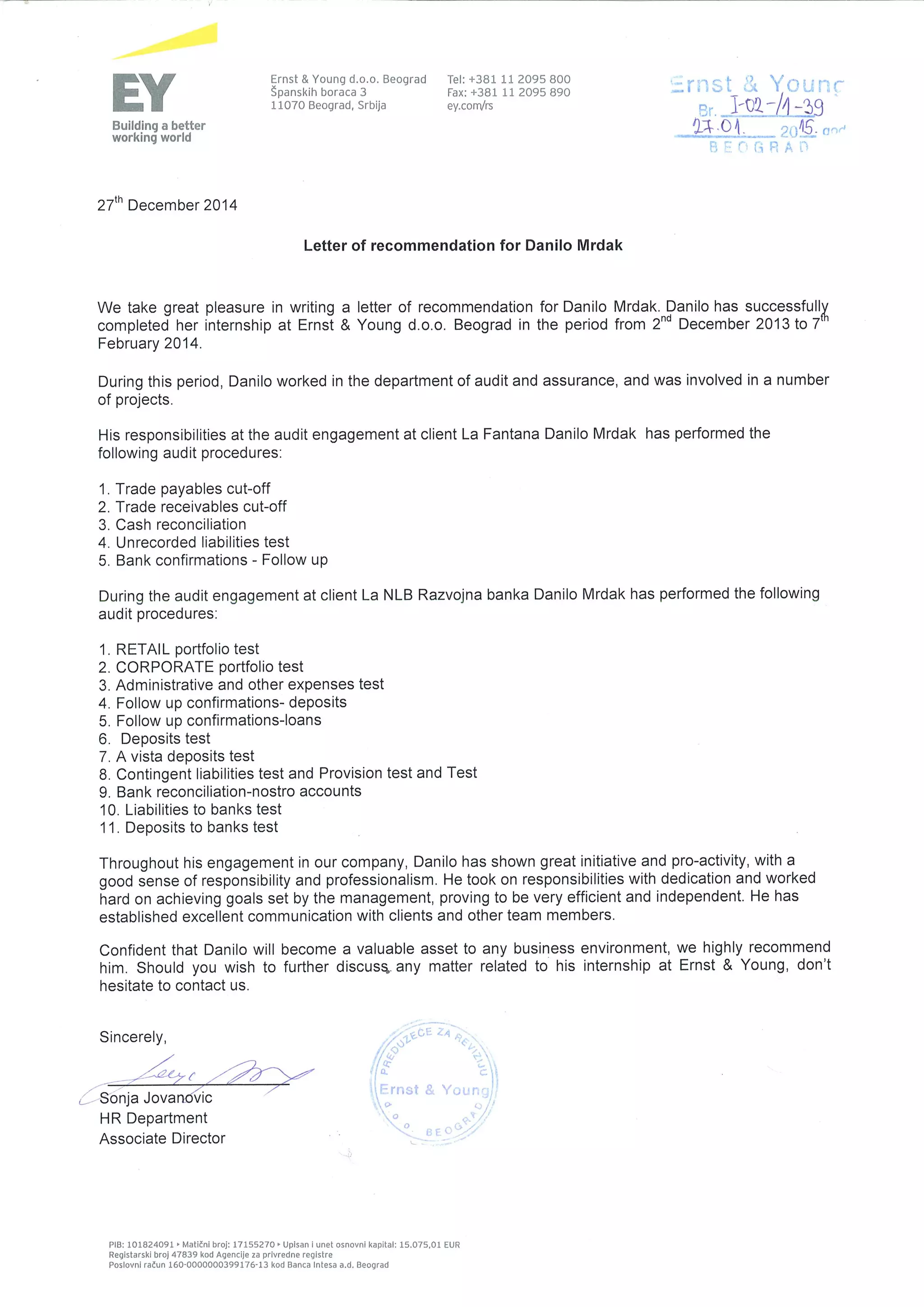 EY - Letter of recommendation