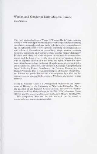Women And Gender In Early Modern Europe 3rd Edition Merry E ...