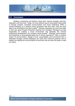 Role of remote leadership in managing challenges of virtual teams | PDF
