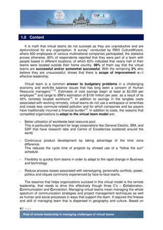 Role of remote leadership in managing challenges of virtual teams | PDF