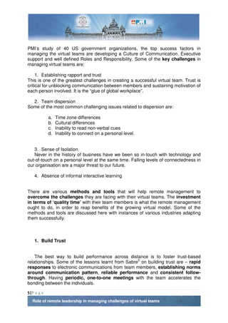 Role of remote leadership in managing challenges of virtual teams | PDF