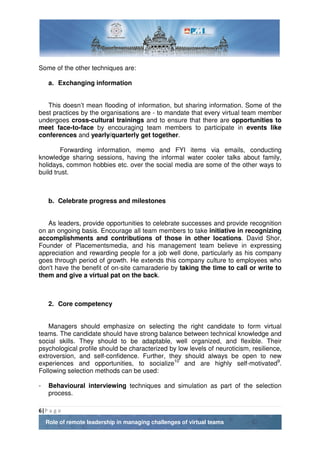 Role of remote leadership in managing challenges of virtual teams | PDF