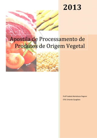 2013
Profª Izabela Martelozzo Pegorer
ETEC Orlando Quagliato
Apostila de Processamento de
Produtos de Origem Vegetal
 