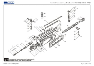 30
40
11
47
67
57
25
26
27
28
29
30
31
32
33
39
38
37363435
13
24
23
17
22
13
14
21
20
19
18
17
16
15
12
10
9
8
7
6
5
4
2
3
1
67
69
68
66
65
17
46
45
44
43
42
41
48
49
64
63
62
61
58
59
6050
51
52
53
54
55
56
ТОПЛИВНЫЙ НАСОС ВЫСОКОГО ДАВЛЕНИЯ
HIGH-PRESSURE FUEL INJECTION PUMP
Рис.
22Fig.
Каталог деталей и сборочных единиц двигателей ЯМЗ-238НД3, -238НД4, -238НД5
ОАО "Автодизель" (ЯМЗ), 2002 г. Страница 47 из 112
 