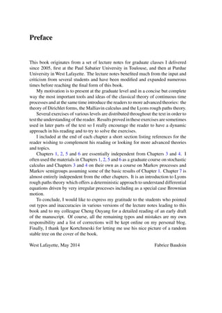 Diffusion Processes And Stochastic Calculus Fabrice Baudoin | PDF