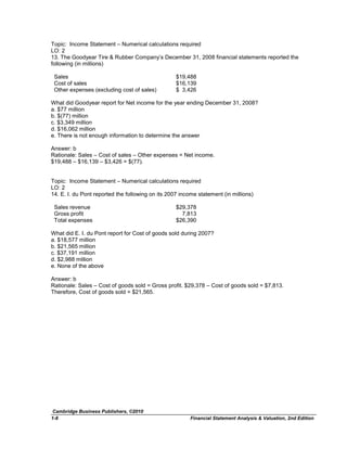 Financial Statement Rationale Test Bank for Financial Statement Analysis and Valuation, 2nd Edition ...