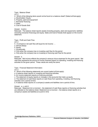 Financial Statement Rationale Test Bank for Financial Statement Analysis and Valuation, 2nd Edition ...