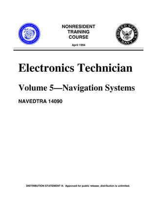 DISTRIBUTION STATEMENT A: Approved for public release; distribution is unlimited.
NONRESIDENT
TRAINING
COURSE
April 1994
Electronics Technician
Volume 5—Navigation Systems
NAVEDTRA 14090
 