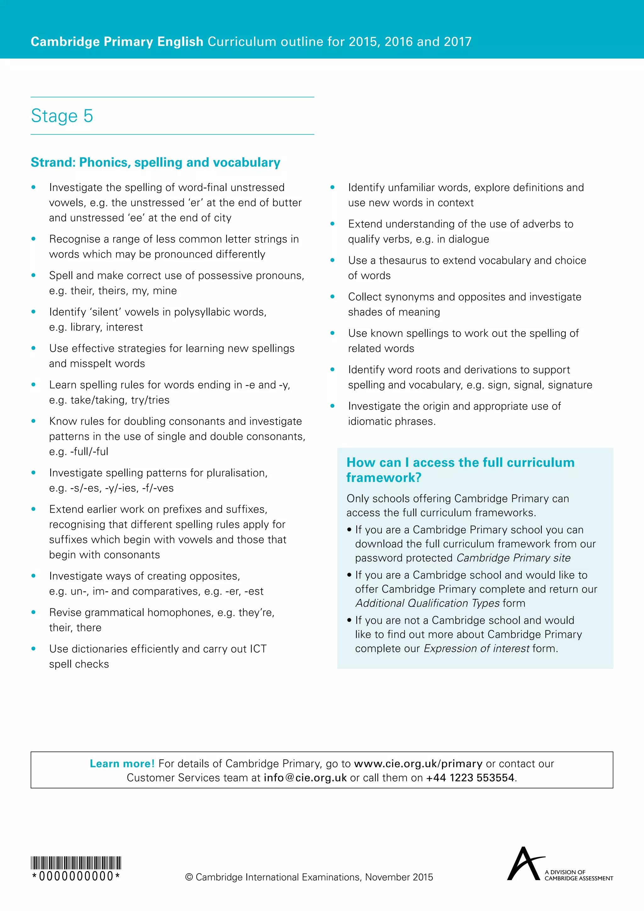 Chương trình Cambridge tiểu học - Tiếng Anh | PDF