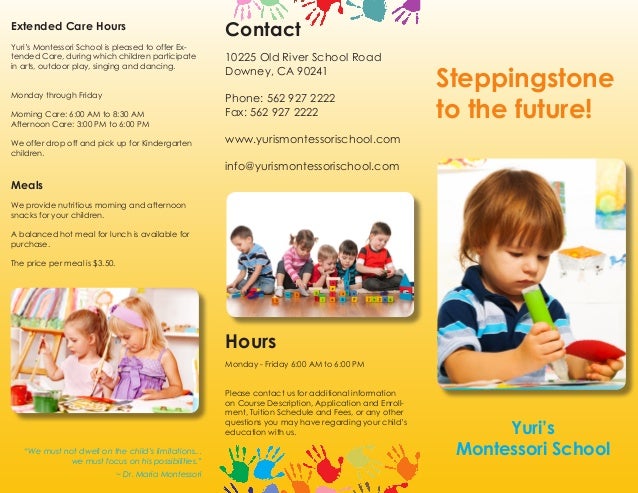 tri fold brochure yuris montessori school school brochers