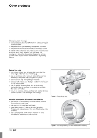 160
Hydraulic
rod ends
requiring maintenance
DIN 24338, ISO 6982
Sliding contact surface:
Steel/steel
Series GIHN-K..LO
GIHN-K..LO (d  50 mm)
B
C
r
d D
d
l
l
h
Section
C
M
d
l
d
d
d d
1
1s
5)
K
3
3
4
1
2
7
4
1
2
A
5

118
026
1) Bore tolerance: H7 (arithmetic mean value).
2) No relubrication facility.
3) Not included in DIN 24 338.
4) Cylindrical throughout.
5) Values in dimension table, page 113.
6) Thread runout or thread groove at manufacturer's discretion.
7) Price and delivery on request.
8) Basic load rating of housing.
Dimension table · Dimensions in mm
Shaft
diameter
Designation1) Mass Dimensions
d2) D B dK d1 d2 d3 d4 h1 C1
d ⬇kg
12 GIHN-K 12 LO2)4) 0,1 12+0,018 22 12–0,18 18 15,5 32 M 121,25 16,5 38 10,6
16 GIHN-K 16 LO4) 0,2 16+0,018 28 16–0,18 23 20 40 M 141,5 21 44 13
20 GIHN-K 20 LO 0,4 20+0,021 35 20–0,21 29 25 47 M 161,5 25 52 17
25 GIHN-K 25 LO 0,66 25+0,021 42 25–0,21 35,5 30,5 58 M 201,5 30 65 21
32 GIHN-K 32 LO 1,2 32+0,025 52 32–0,25 44 38 70 M 272 38 80 27
40 GIHN-K 40 LO6) 2,1 40+0,025 62 40–0,25 53 46 89 M 332 47 97 32
50 GIHN-K 50 LO6) 4,4 50+0,025 75 50–0,25 66 57 108 M 422 58 120 40
63 GIHN-K 63 LO6) 7,6 63+0,03 95 63–0,3 83 71,5 132 M 482 70 140 52
70 GIHN-K 70 LO3)6)7) 9,5 70+0,03 105 70–0,3 92 79 155 M 562 80 160 57
80 GIHN-K 80 LO6) 14,5 80+0,03 120 80–0,3 105 91 168 M 643 90 180 66
90 GIHN-K 90 LO3)6) 17 90+0,035 130 90–0,35 115 99 185 M 723 100 195 72
100 GIHN-K 100 LO 28 100+0,035 150 100–0,35 130 113 210 M 803 110 210 84
110 GIHN-K 110 LO3) 32 110+0,035 160 110–0,35 140 124 235 M 903 125 235 88
125 GIHN-K 125 LO 43 125+0,04 180 125–0,4 160 138 262 M1003 135 260 102
160 GIHN-K 160 LO7) 80 160+0,04 230 160–0,4 200 177 326 M1254 165 310 130
200 GIHN-K 200 LO7) 165 200+0,046 290 200–0,46 250 221 418 M1604 215 390 162
 