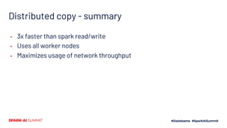 Distributed copy - summary
▪ 3x faster than spark read/write
▪ Uses all worker nodes
▪ Maximizes usage of network throughput
 