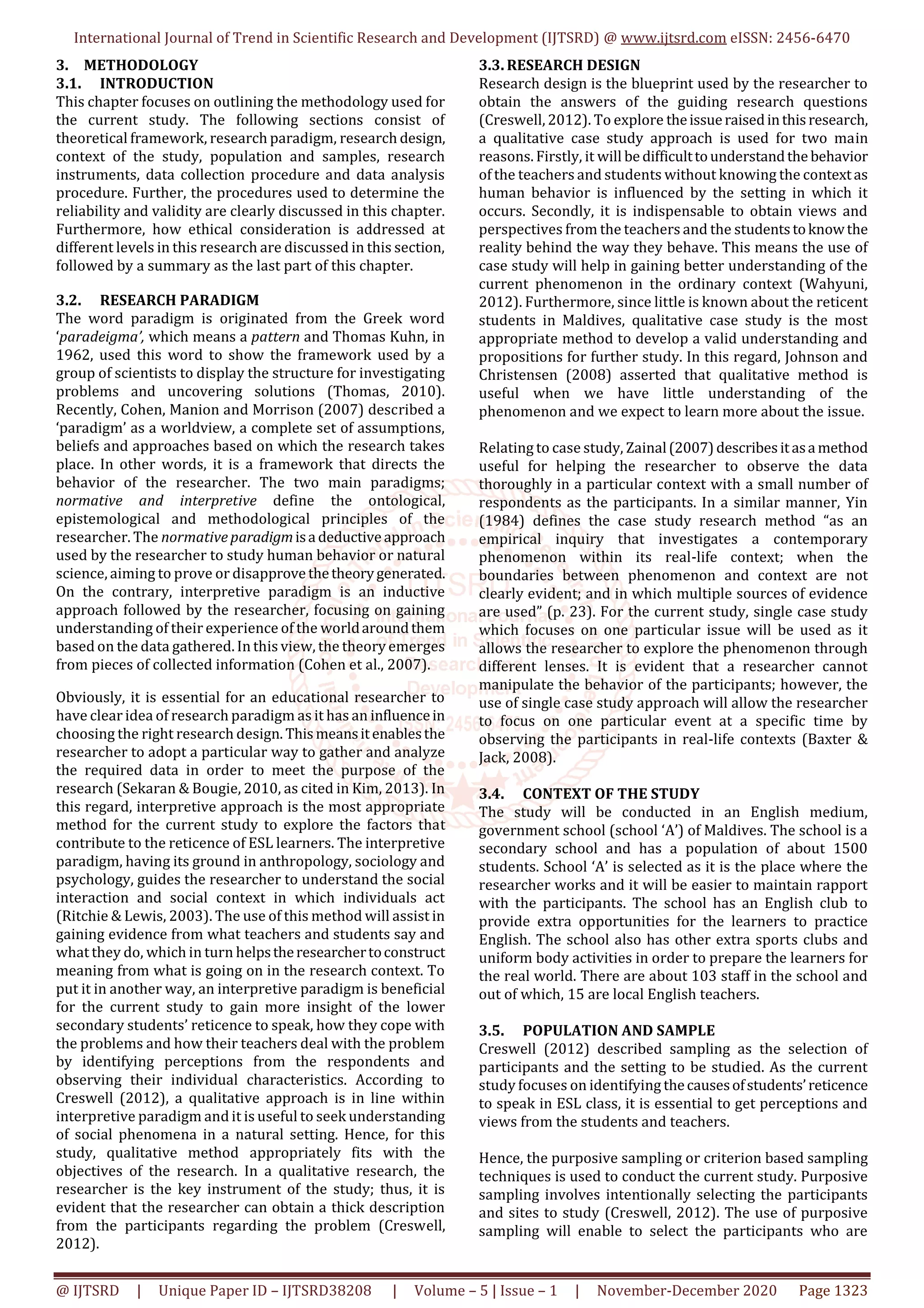 Reticence of Speaking in a Maldivian ESL Classroom Causes and Solution