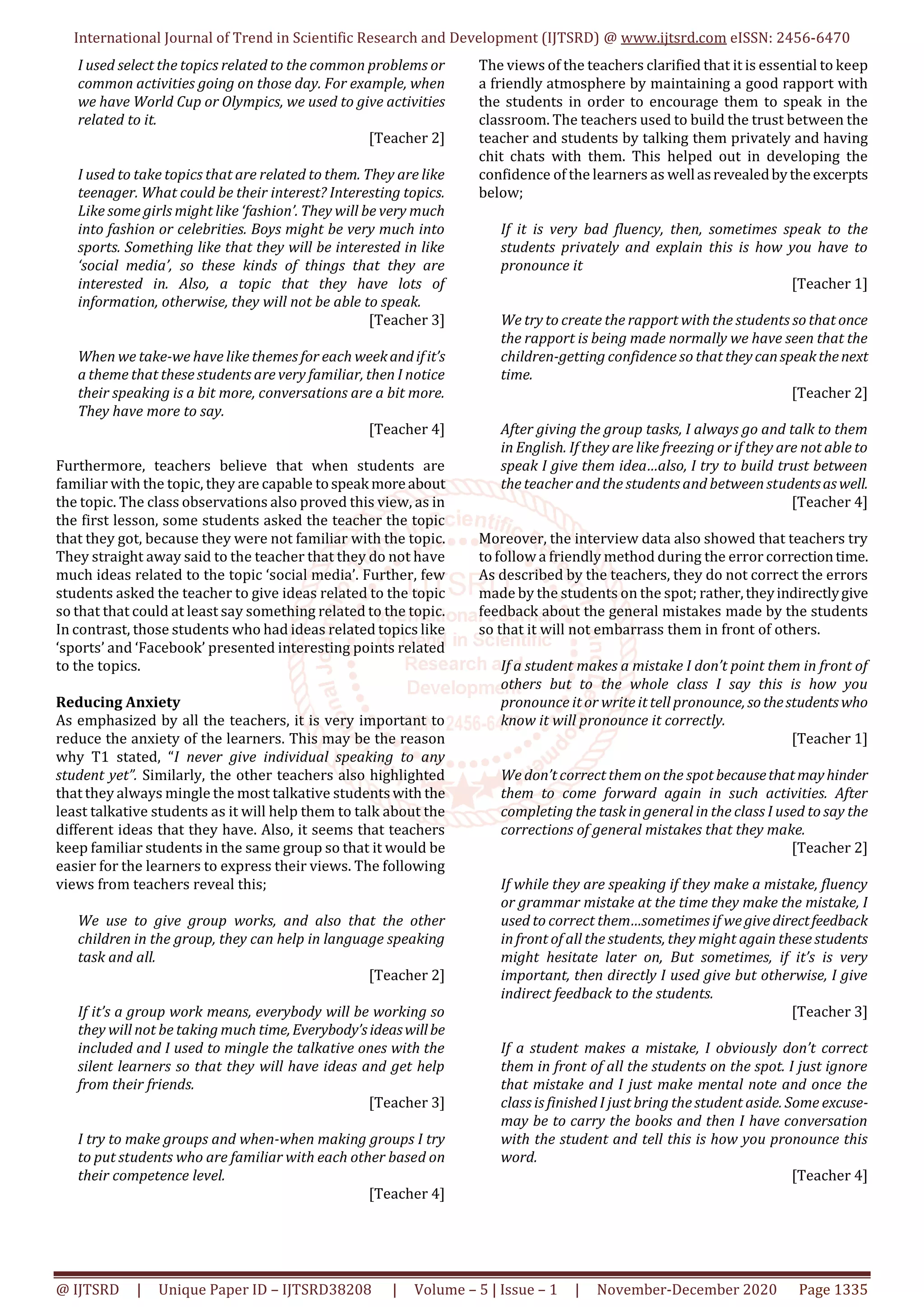 Reticence of Speaking in a Maldivian ESL Classroom Causes and Solution