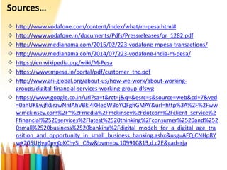 Sources…
 http://www.vodafone.com/content/index/what/m-pesa.html#
 http://www.vodafone.in/documents/Pdfs/Pressreleases/p...