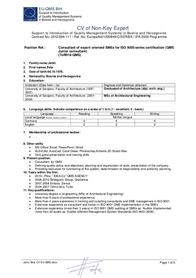 Jahic Ifeta Cv Nke J Consultant
