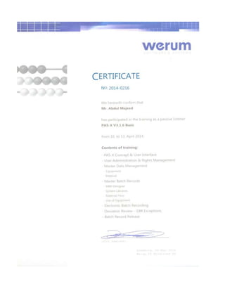 Certificate of PAS-X Werum