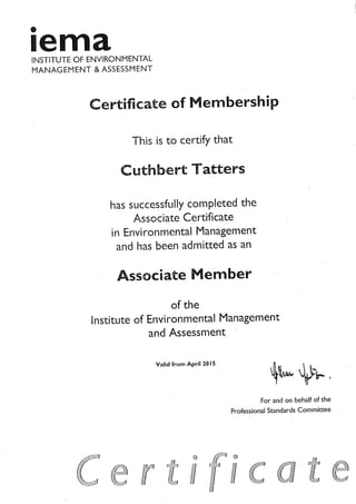 iema Certificate of Membership