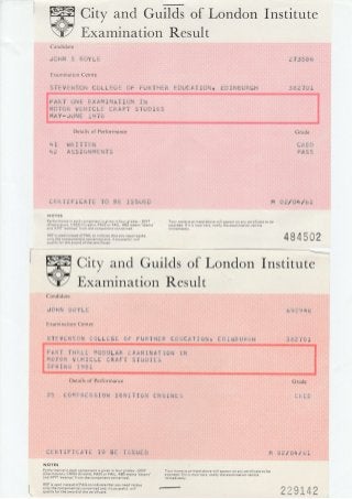 City and Guilds of London Institute
Examination Result
Performance in each componenr is given in four grades - DIST
(Distinction), CRED (Credit), PASS or FAIL, ABS means'absenr'
and XMT'exempt'from che component concerned.
REF is used instead of FAIL to indicate that you need retake
only the component(s) concerned and, ifsuccessful, will
qualify for the award ofthe cerrificate.
Your name as printed above will appear on any certificate to be
awarded. lf ir is incorrect, notify the examination centre
im med iarely.
484502
City and Guilds of London Institute
Examination Result
Performance in each component is given in four grades - DIST
(Distinction), CRED (Credit), PASS or FAIL. ABS means'absent
and XMT'exempt'from the component concerned.
REF is used instead of FAIL to indicate that you need rerake
only the component(s) concerned and, ifsuccessful, will
qualify for the award of rhe certificare.
Your name as printed above will appear on any certificate to be
awarded. lf it is incorrect, notify the examination centre
im med iately.
2?9L42
NOTES
N OTES
 