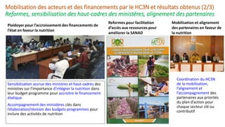 Mobilisation des acteurs et des financements par le HC3N et résultats obtenus (2/3)
Reformes, sensibilisation des haut-cad...