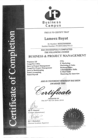 Business and Project Management Certificate