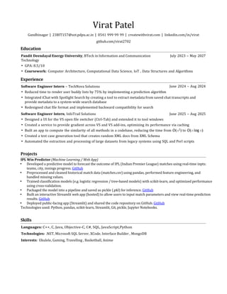 Resume - 23BIT157 Virat Patel as Software Engineer | PDF
