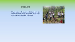 ESTUDIANTES
El proyecto de aula se trabaja con los
estudiantes del grado sexto de la Institución
Educativa Agropecuaria Ca...