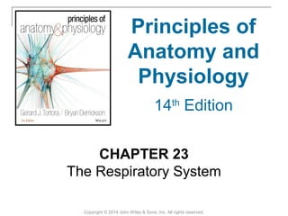 Copyright © 2014 John Wiley & Sons, Inc. All rights reserved.
CHAPTER 23
The Respiratory System
Principles of
Anatomy and
Physiology
14th
Edition
 