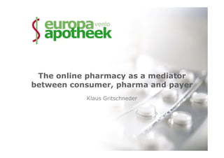 The online pharmacy as a mediator
between consumer, pharma and payer
           Klaus Gritschneder
 
