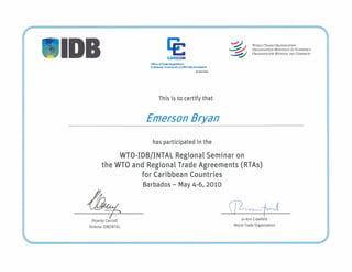 Certificate in WTO and Regional Trade Agreements (RTAs) for Caribbean Countries