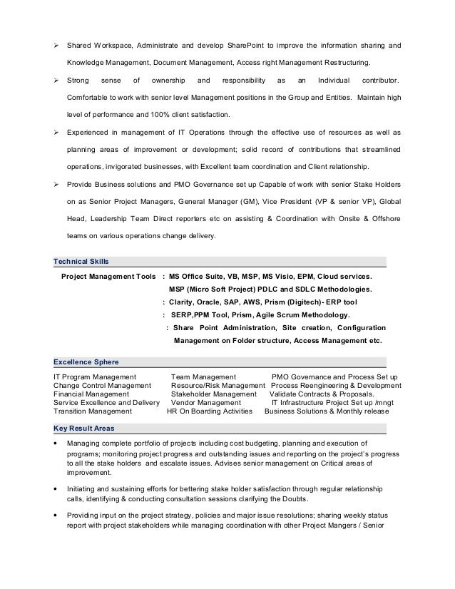pmp certified project manager resumes