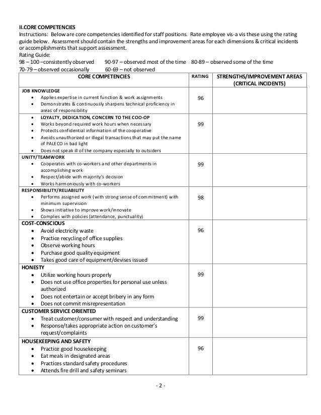 personal evaluation sheet
