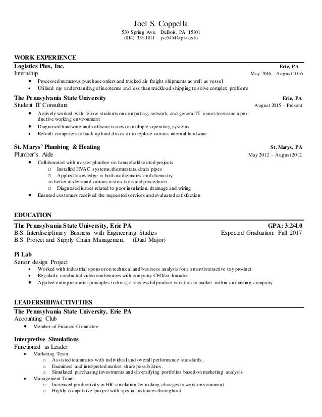 senior year resume