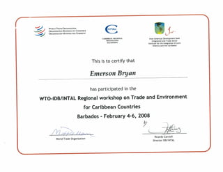 Certificate in Trade and Environment for Caribbean Countries
