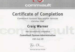 Commvault Certificate of Completion
