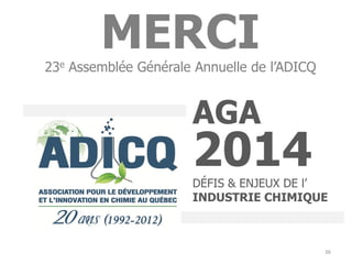36
AGA
2014DÉFIS & ENJEUX DE l’
INDUSTRIE CHIMIQUE
MERCI23e Assemblée Générale Annuelle de l’ADICQ
 