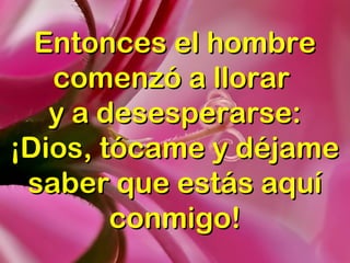 Entonces el hombreEntonces el hombre
comenzó a llorarcomenzó a llorar
y a desesperarse:y a desesperarse:
¡Dios, tócame y déjame¡Dios, tócame y déjame
saber que estás aquísaber que estás aquí
conmigo!conmigo!
 
