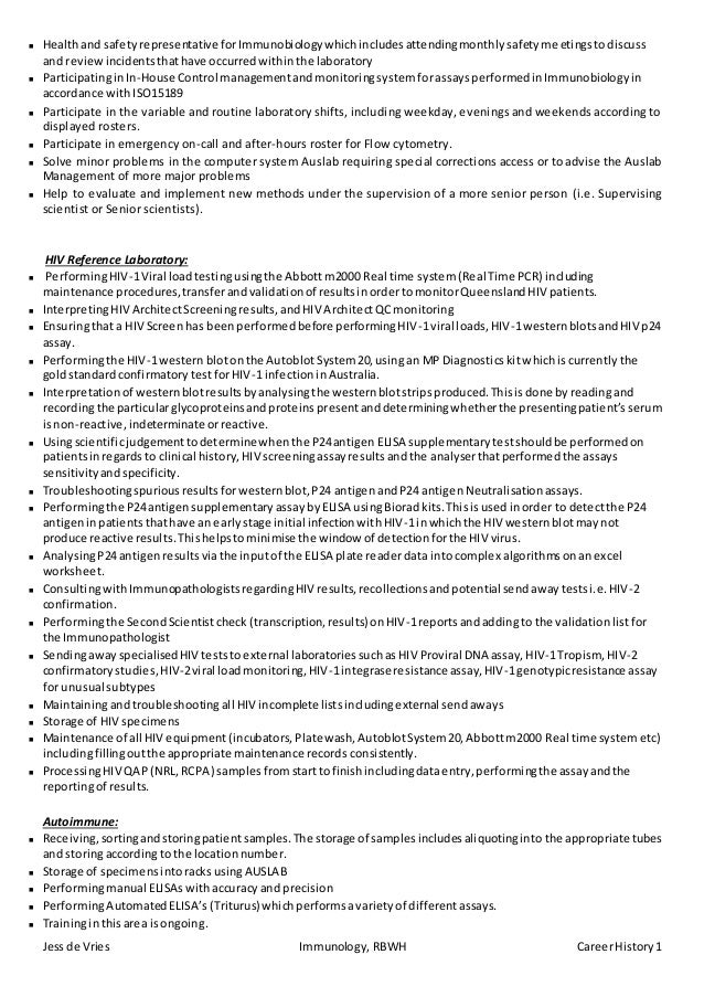 Immunology Scientist Job description