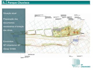 Situação atual:

Preparação dos
documentos
necessários à licitação
das obras.




Envolvidos:
SP Urbanismo/ SP
Obras/ SVMA




                          SP
                          URBANISMO
 
