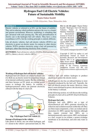 Hydrogen Fuel Cell Electric Vehicles Future of Sustainable Mobility | PDF
