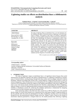 Lightning studies on effects on distribution lines: a bibliometric ...