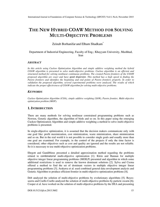 The New Hybrid COAW Method for Solving Multi-Objective Problems | PDF