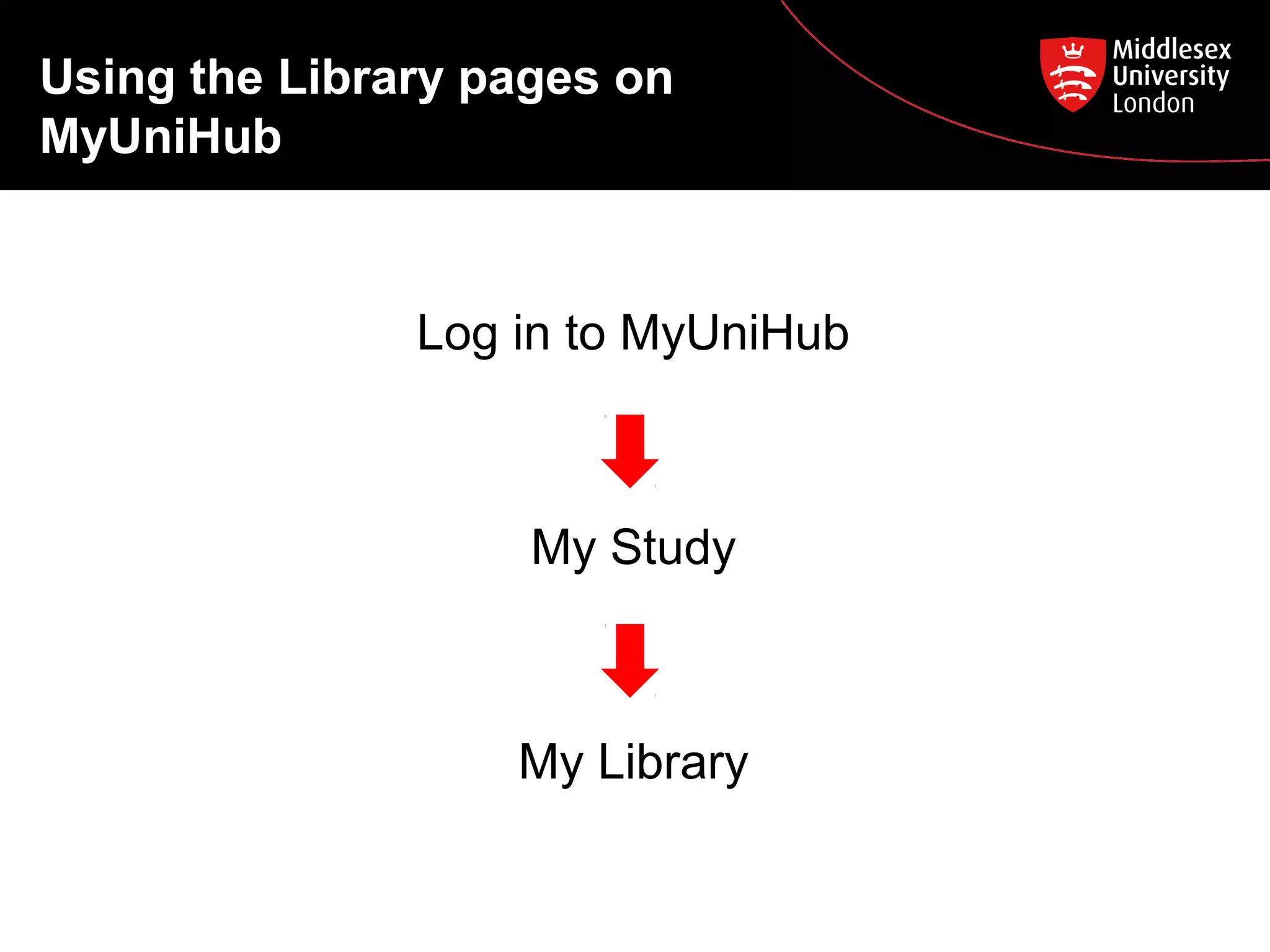 Using the Library pages on
MyUniHub

Log in to MyUniHub

My Study

My Library

 