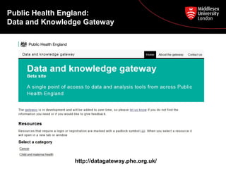 Public Health England:
Data and Knowledge Gateway

http://datagateway.phe.org.uk/

 