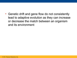 • Genetic drift and gene flow do not consistently
lead to adaptive evolution as they can increase
or decrease the match between an organism
and its environment
© 2011 Pearson Education, Inc.
 
