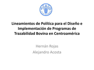 Lineamientos de Política para el Diseño e
Implementación de Programas de
Trazabilidad Bovina en Centroamérica

Hernán Rojas
Alejandro Acosta

 