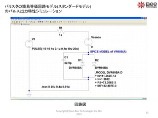 15
Copyright(C)Siam Bee Technologies Co.,Ltd.
2015
バリスタの簡易等価回路モデル(スタンダードモデル)
のパルス出力特性シミュレーション
回路図
 