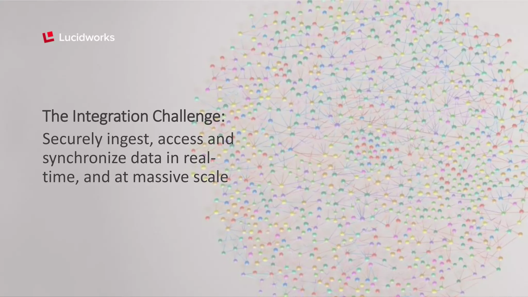The Integration Challenge:
Securely ingest, access and
synchronize data in real-
time, and at massive scale
 