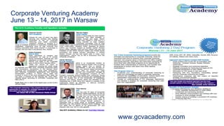 Corporate Venturing Academy
June 13 - 14, 2017 in Warsaw
www.gcvacademy.com
 