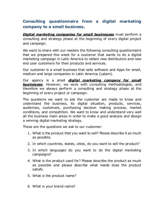 23oct17 consulting questionnaire from a digital marketing company to business consulting questionnaire